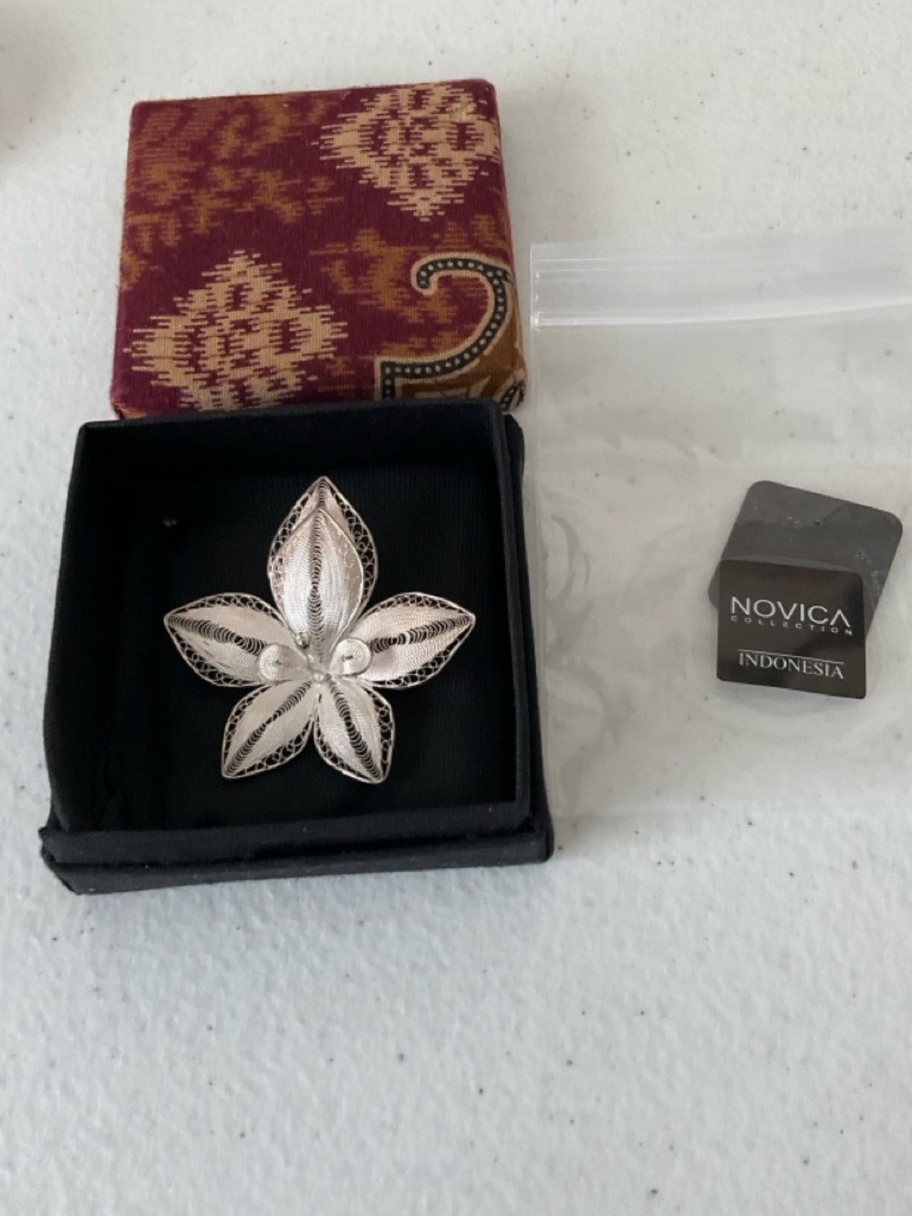 Novica Sterling Silver Filigree Floral Brooch